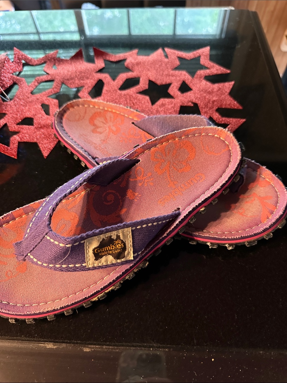 Purple and Pink Floral Flip Flop Sandals for Women